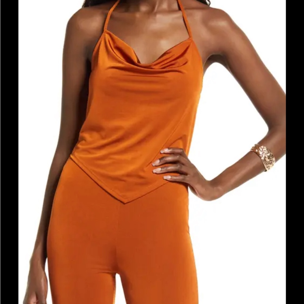 Open Edit Handkerchief Halter Top in Rust Umber